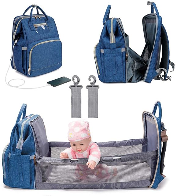 Baby Essentials 3 In 1 Blue Dino Themed Diaper Bag —